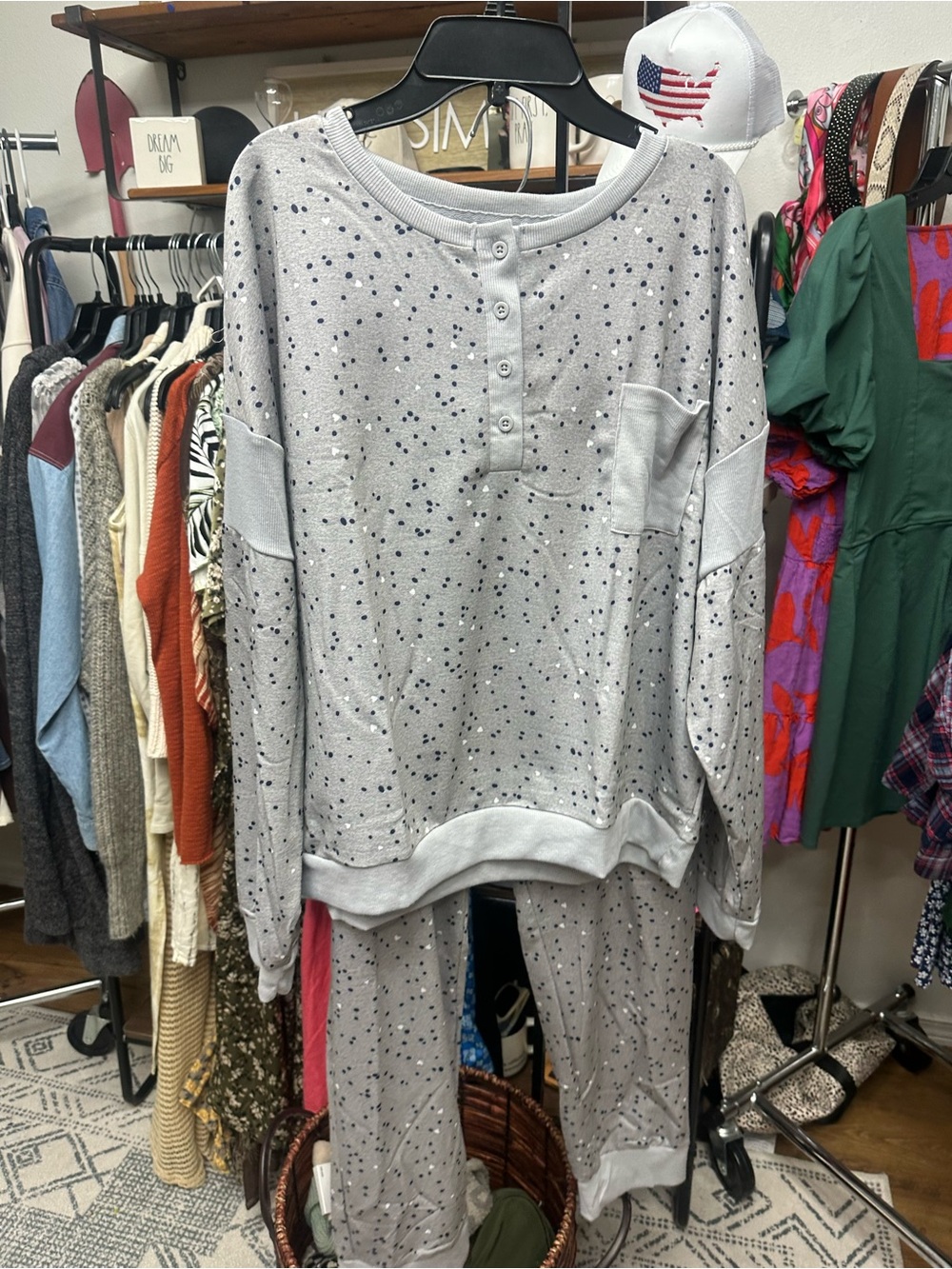 Splendid Light Gray Speckled Two-Piece Pajama Set - Picture 2 of 6